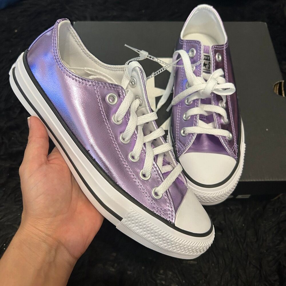 CONVERSE all Star purple metallic lace up shoes sneakers women’s 7.5 new